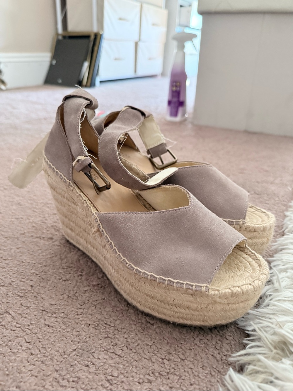 Soludos Taupe Suede Espadrille Wedge Sandals